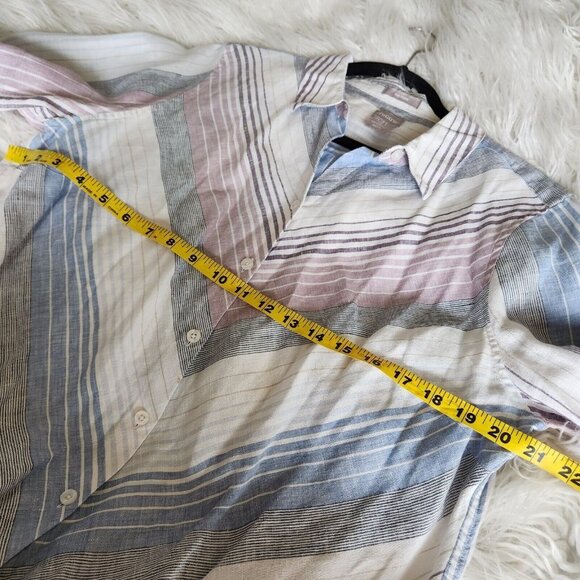 Chico’s 100% Linen Tunic Top Dress Women Size 2 L 12  No Iron‎ Stripe Cuffed - Picture 6 of 15